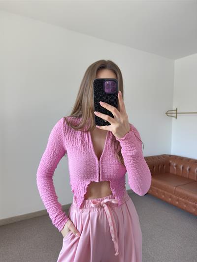 BÜRÜMCÜK KUMAŞ PEMBE TASARIM CROP