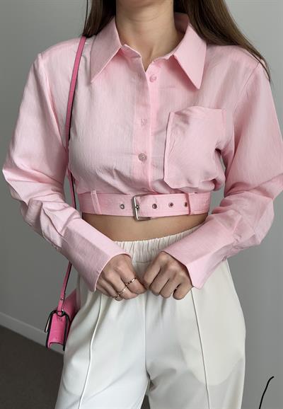 ÇİZGİLİ PEMBE TASARIM GÖMLEK