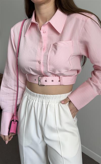 ÇİZGİLİ PEMBE TASARIM GÖMLEK