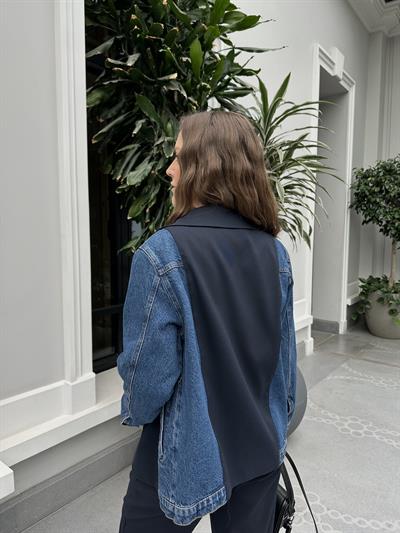 DENİM DETAYLI LACİVERT BLAZER CEKET