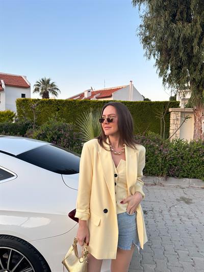 DÜĞMELİ SARI BLAZER CEKET