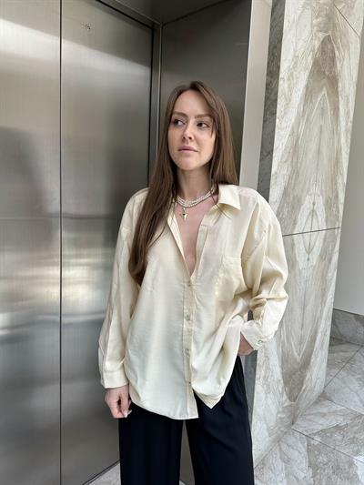 DÜŞÜK OMUZ OVERSİZE TENSEL GÖMLEK - BUTTER YELLOW