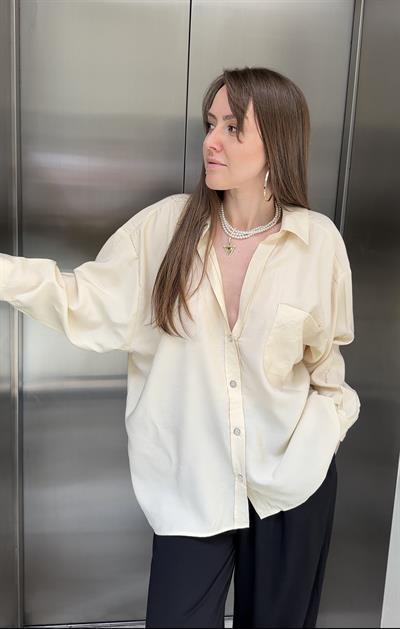 DÜŞÜK OMUZ OVERSİZE TENSEL GÖMLEK - BUTTER YELLOW