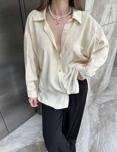 DÜŞÜK OMUZ OVERSİZE TENSEL GÖMLEK - BUTTER YELLOW