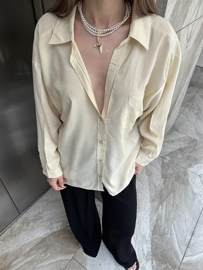 DÜŞÜK OMUZ OVERSİZE TENSEL GÖMLEK - BUTTER YELLOW