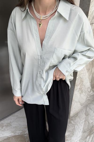 DÜŞÜK OMUZ OVERSİZE TENSEL GÖMLEK - TURKUAZ