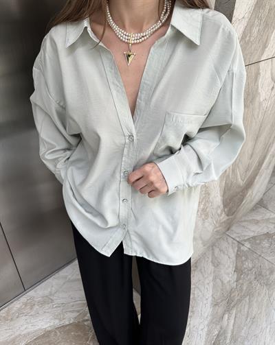 DÜŞÜK OMUZ OVERSİZE TENSEL GÖMLEK - TURKUAZ