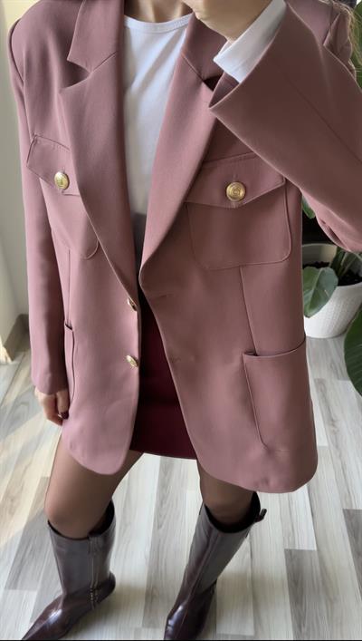 Gold Düğme Detaylı Cepli Gül Kurusu Blazer Ceket