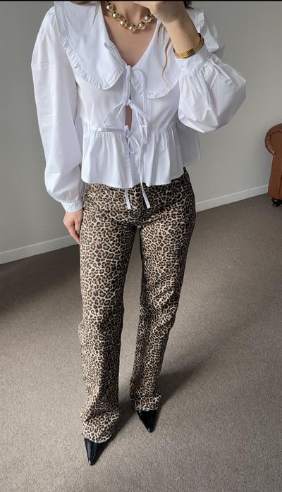 KAHVE LEOPAR DESEN WİDE LEG JEAN