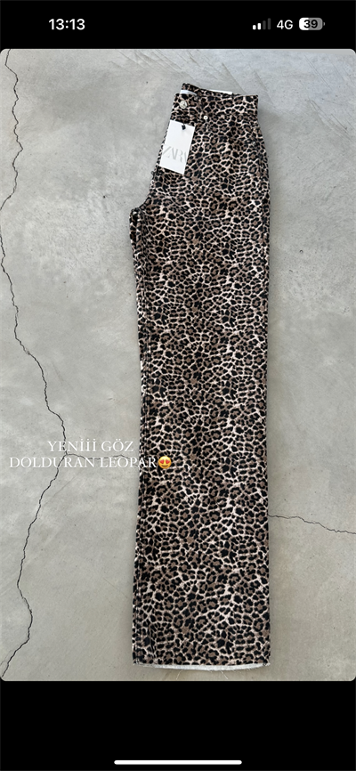 KAHVE LEOPAR DESEN WİDE LEG JEAN