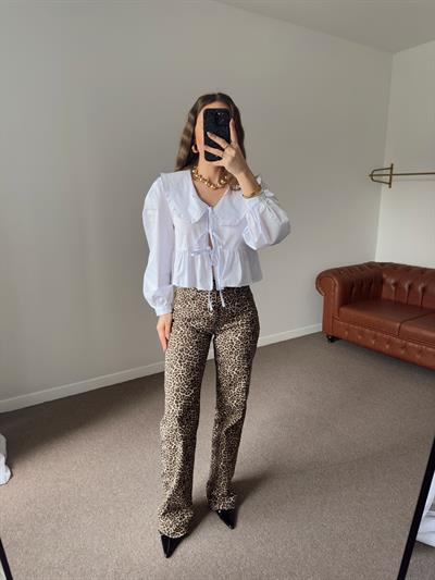 KAHVE LEOPAR DESEN WİDE LEG JEAN