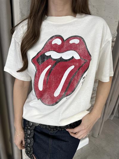 KIRMIZI BASKILI ROLLING STONES T-SHİRT