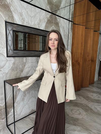 LECCO DAR KESİM OLİVE GREEN BLAZER