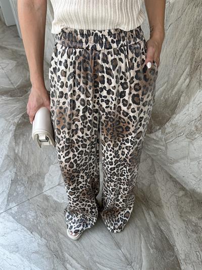 LEOPAR DESEN SATEN BELİ LASTİKLİ PANTOLON