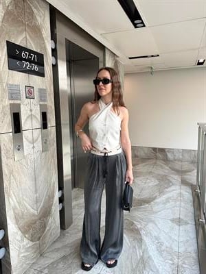 MARKA MODEL ANTRASİT SATEN TASARIM PANTOLON