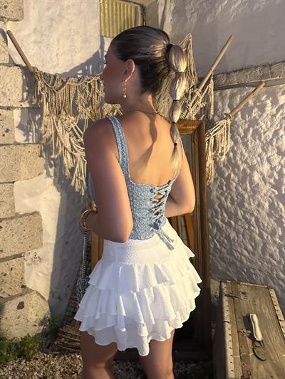 MARKA MODEL ARKASI BAĞLAMALI MAVİ BÜSTİYER