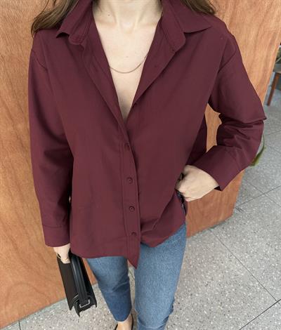 MARKA MODEL BORDO POPLİN PAMUKLU GÖMLEK