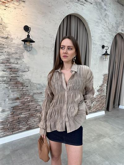 MARKA MODEL BÜZGÜLÜ VE DÖKÜMLÜ VİZON GÖMLEK