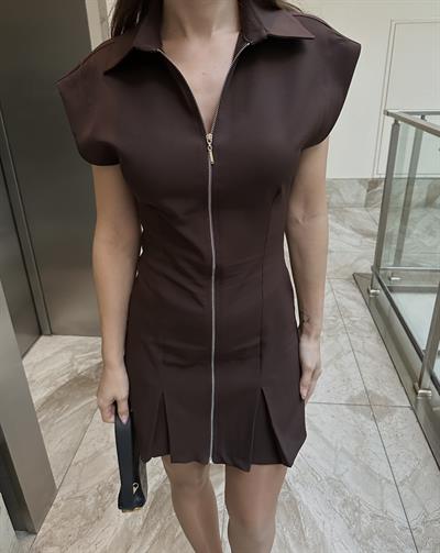 MARKA MODEL FERMUARLI PİLELİ ACI KAHVE ELBİSE