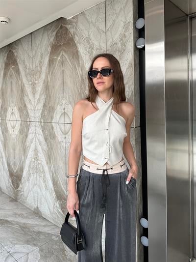 MARKA MODEL NATUREL KETEN ÇİZGİLİ BLUZ