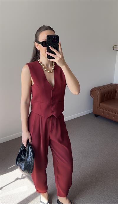 MARKA MODEL PREMIUM BORDO ŞALVAR PANTOLON