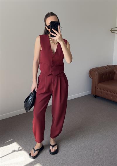 MARKA MODEL PREMIUM BORDO ŞALVAR PANTOLON