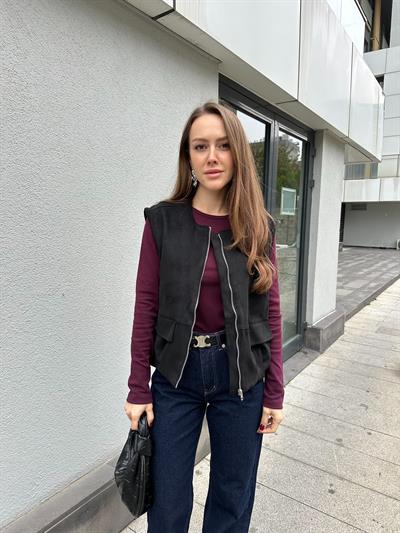 MARKA MODEL SİYAH CEPLİ SÜET YELEK