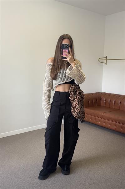 MARKA MODEL SİYAH TENCEL  KARGO PANTOLON