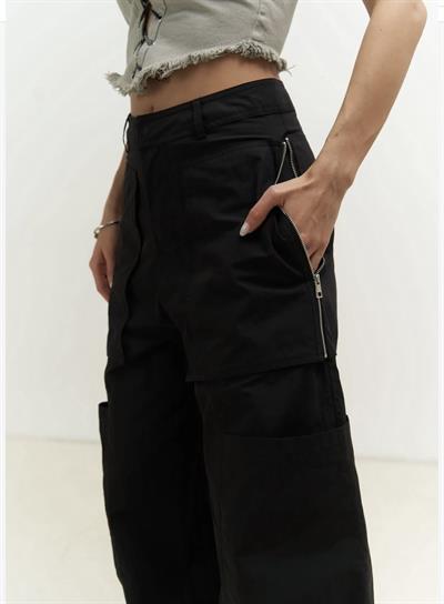 MARKA MODEL SİYAH TENCEL  KARGO PANTOLON