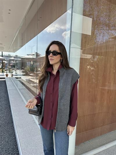 MASSİMO MODEL FERMUARLI GRİ TRİKO YELEK