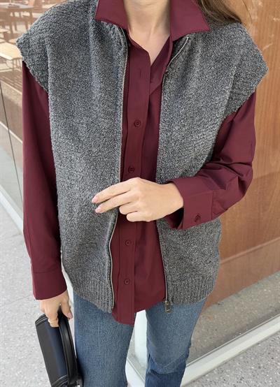 MASSİMO MODEL FERMUARLI GRİ TRİKO YELEK