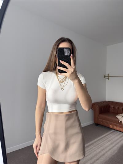 ORJ MARKA KISA KOL PAMUKLU BEYAZ CROP