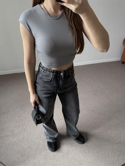 PAMUKLU GRİ MODAL KARIŞIMLI CROP 