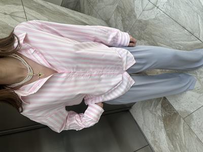 PEMBE BEYAZ ÇİZGİLİ PAMUK GÖMLEK