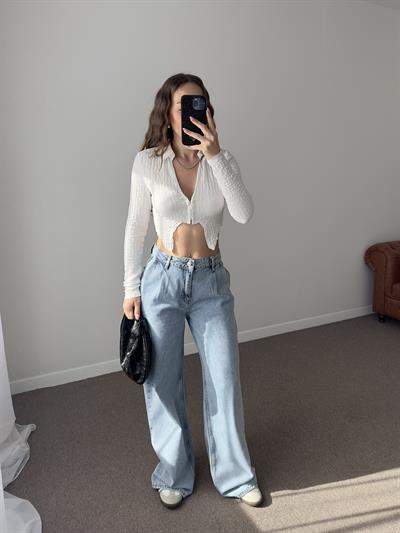PİLELİ KAR YIKAMA BAGGY MAVİ JEAN