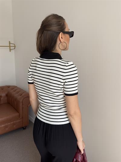 POLO YAKA ÇİZGİLİ DÜĞMELİ EKRU TRİKO