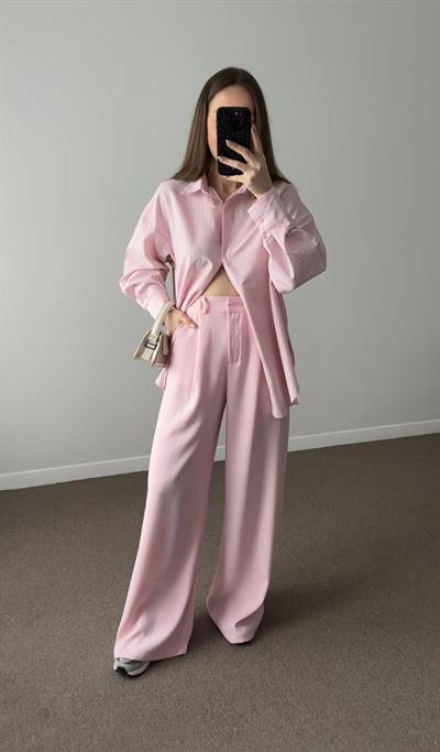 PREMIUM PEMBE PALAZZO KUMAŞ PANTOLON