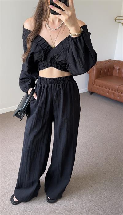 SİYAH CROP PANTOLON TAKIM
