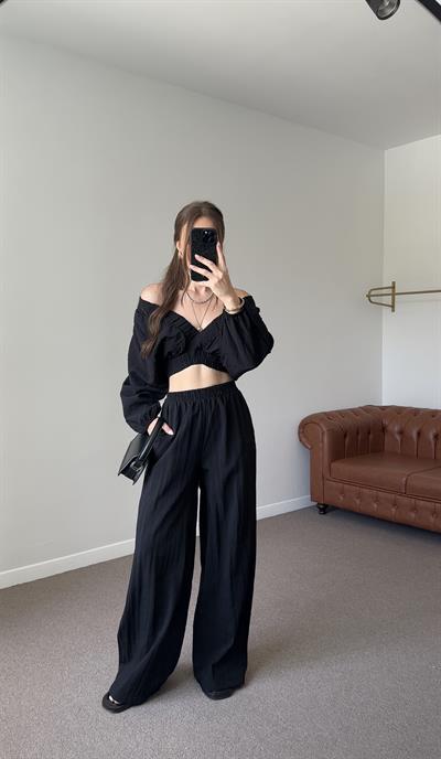 SİYAH CROP PANTOLON TAKIM