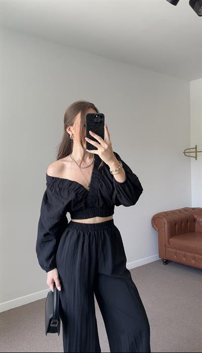 SİYAH CROP PANTOLON TAKIM