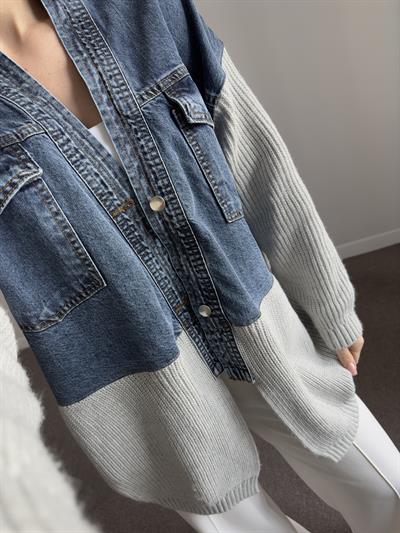 TWİST MODEL GRİ TRİKO JEAN CEKET 