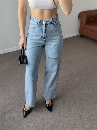 YÜKSEK BEL YIRTIK DETAYLI BAGGY JEAN