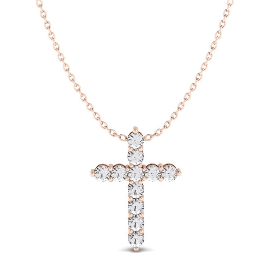 Colliers Croix Argent Plaqué Or Rose Diamant 1.3 ct
