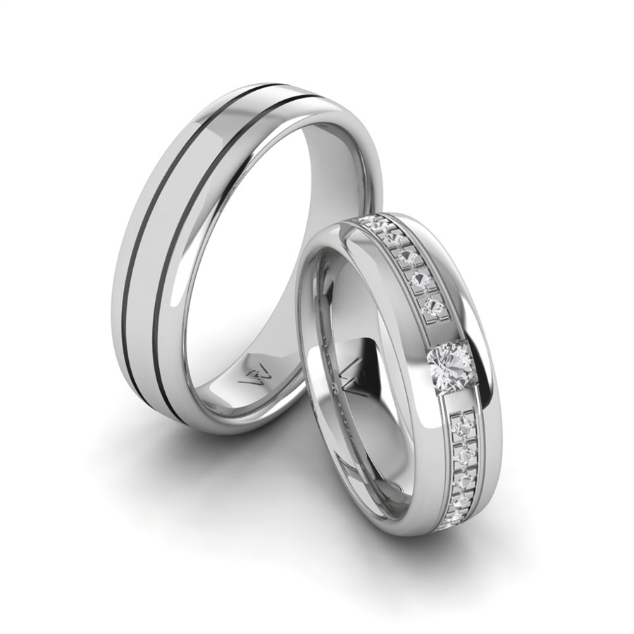 Alliances avec pierres Biarritz Or Blanc couple Diamant 0.30 ct