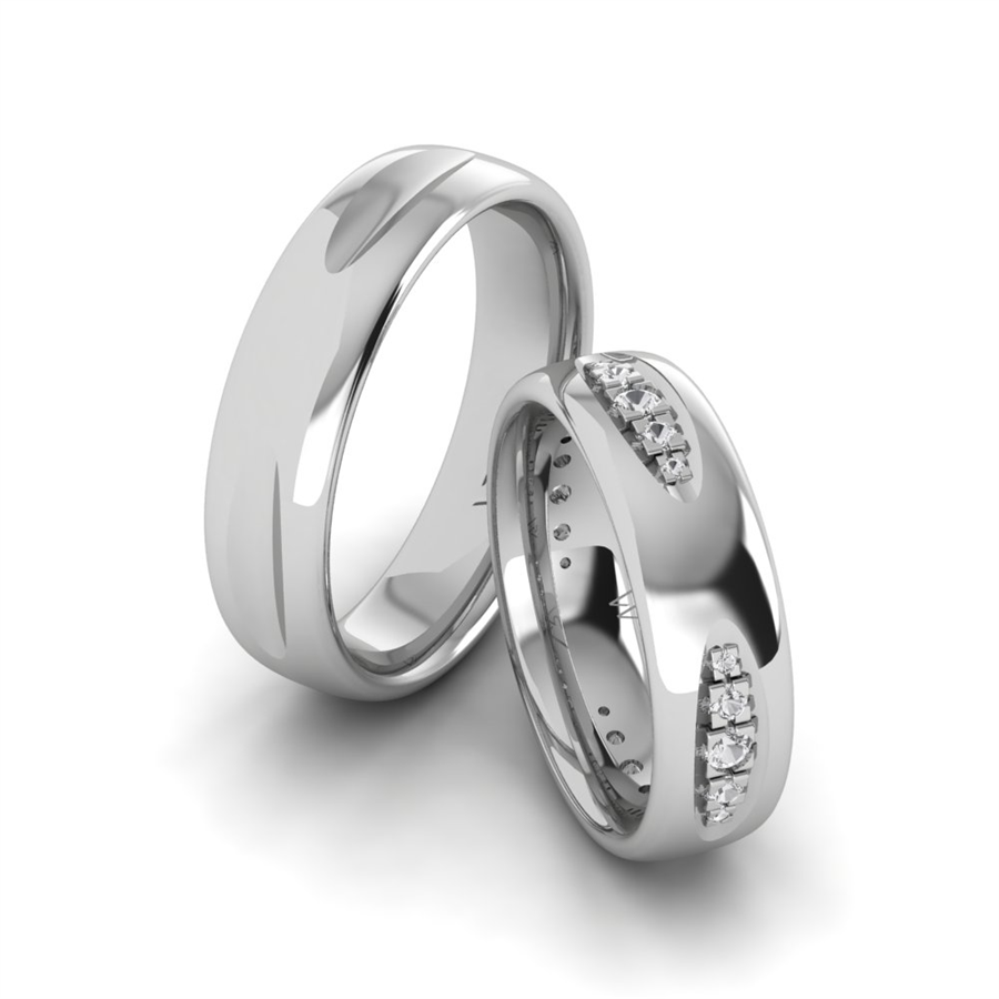 Alliances avec pierres Deauville Or Blanc couple Diamant 0.25 ct