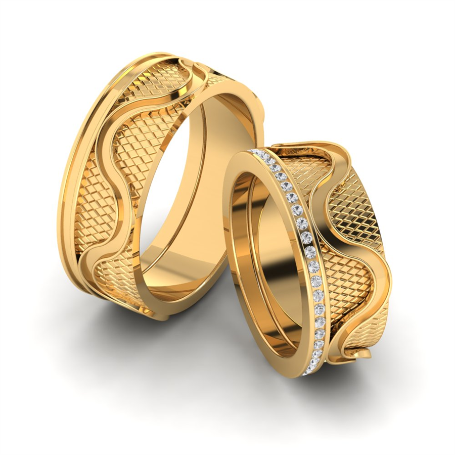 Alliances avec pierres Fontainebleau Or Jaune couple Oxyde de zirconium 0.30 ct