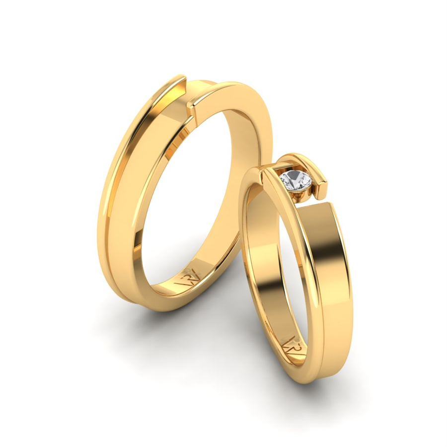 Alliances en argent Plaqué Or Jaune couple Annecy Oxyde de zirconium 0.30 ct