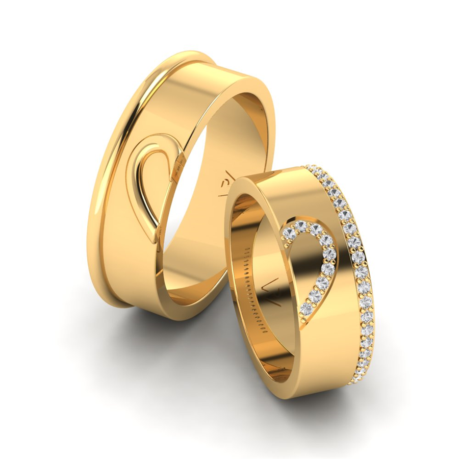 Alliances en argent Plaqué Or Jaune couple Versailles Diamant 0.20 ct