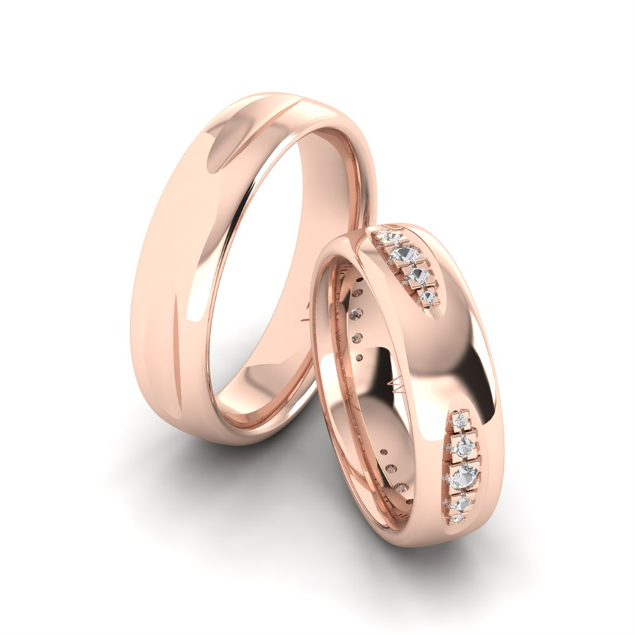 Alliances en argent Plaqué Or Rose couple Deauville Oxyde de zirconium 0.25 ct