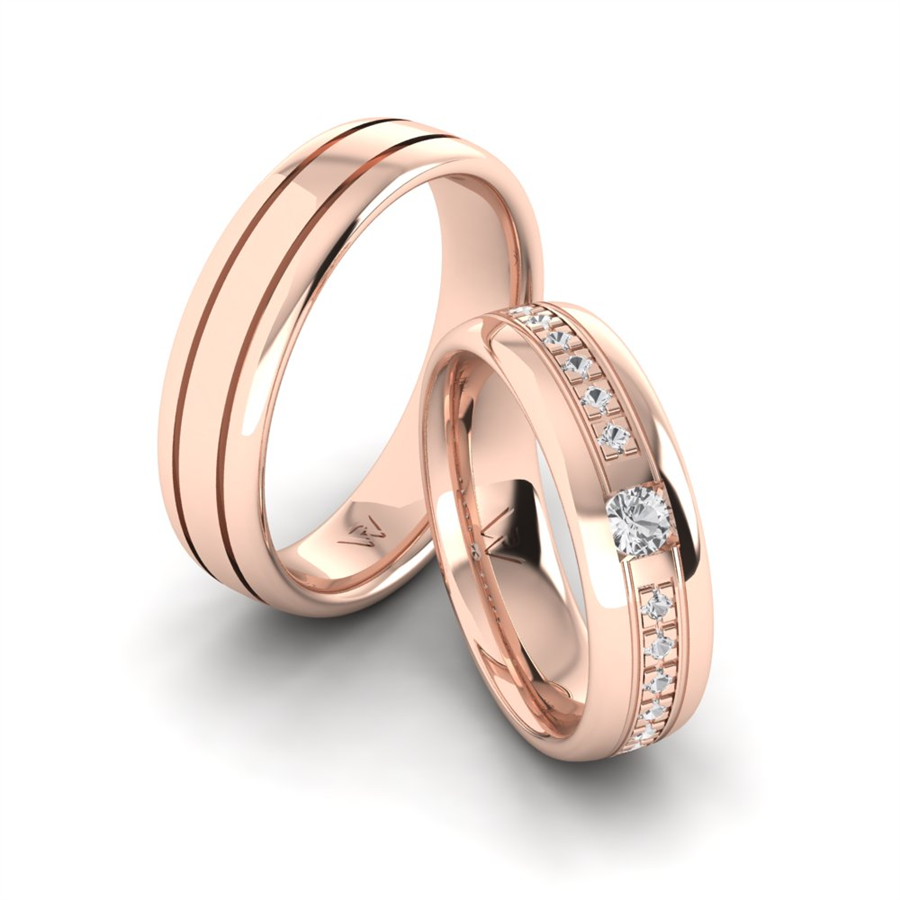 Alliances en argent Plaqué Or Rose couple Biarritz Oxyde de zirconium 0.30 ct